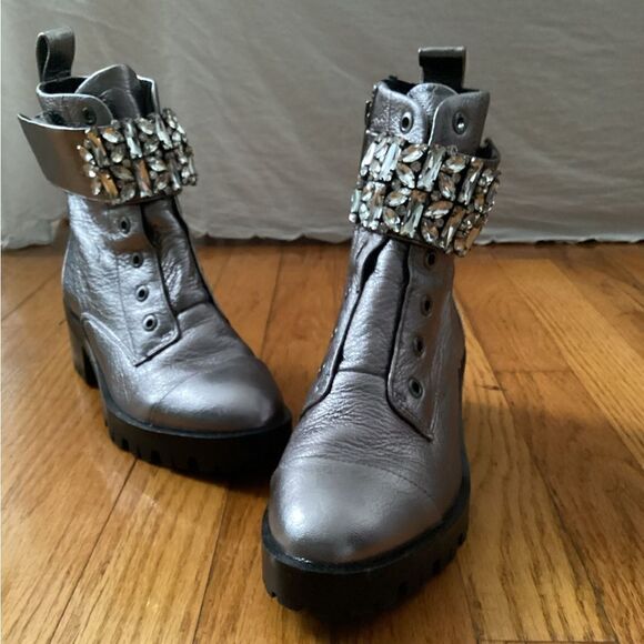 Karl Lagerfeld 6.5 leather silver boots embellished, bling - Picture 7 of 12